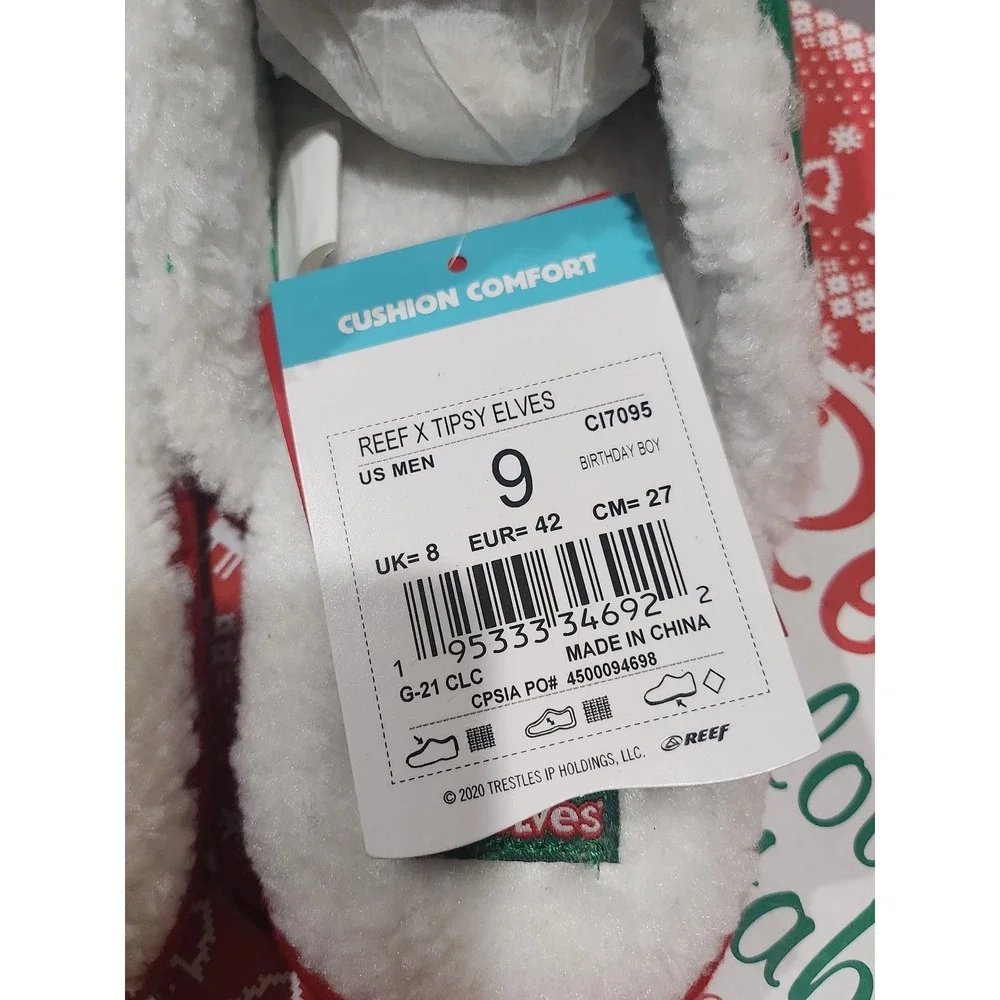 Reef x Tipsy Elves Birthday Boy Jesus Christmas Slippers Mens 9 Green CI7095 NEW